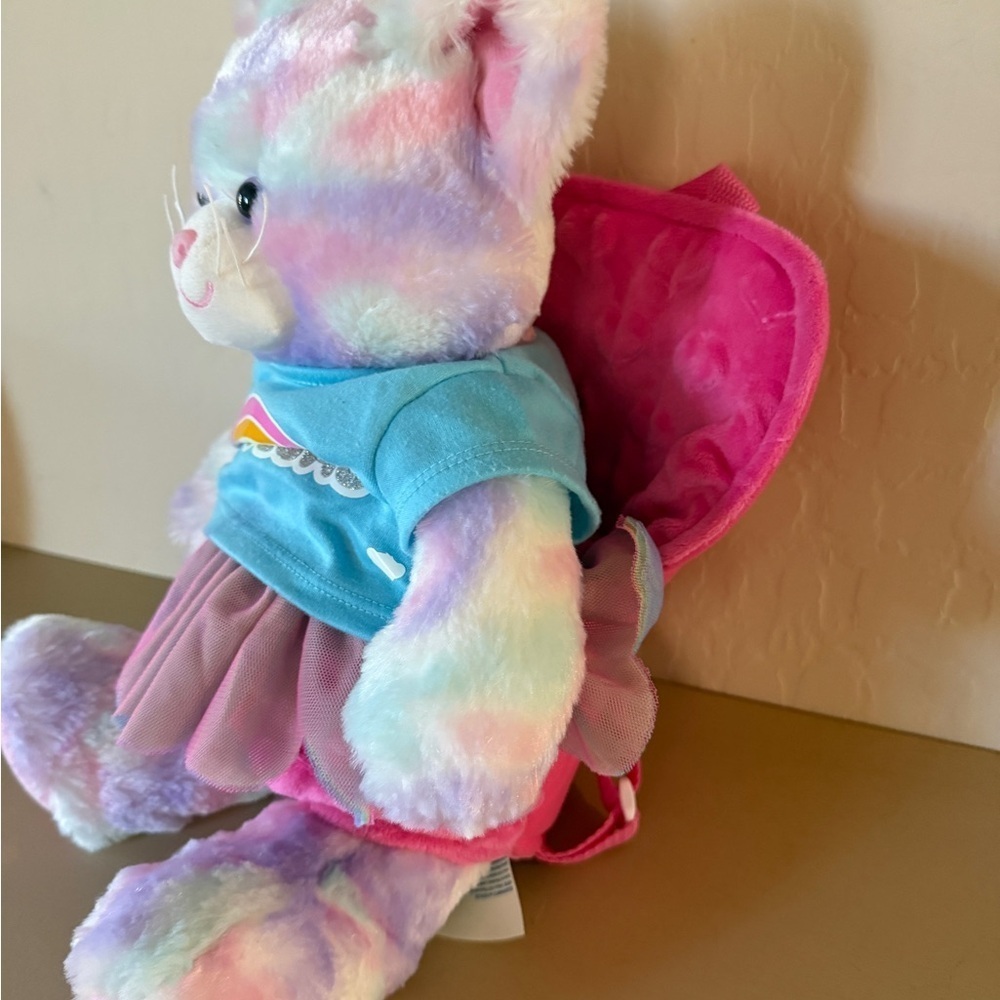 Build a Bear Pastel Swirl Kitty Las Vegas Graphic Tee Skirt with Pink Carrier - Picture 9 of 9